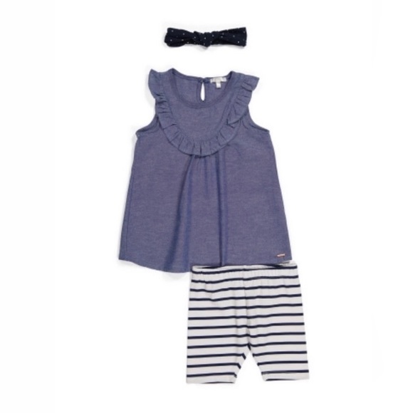Tahari Other - 3pcs girls set by Tahari in Navi blue with striped biker shorts and a bow